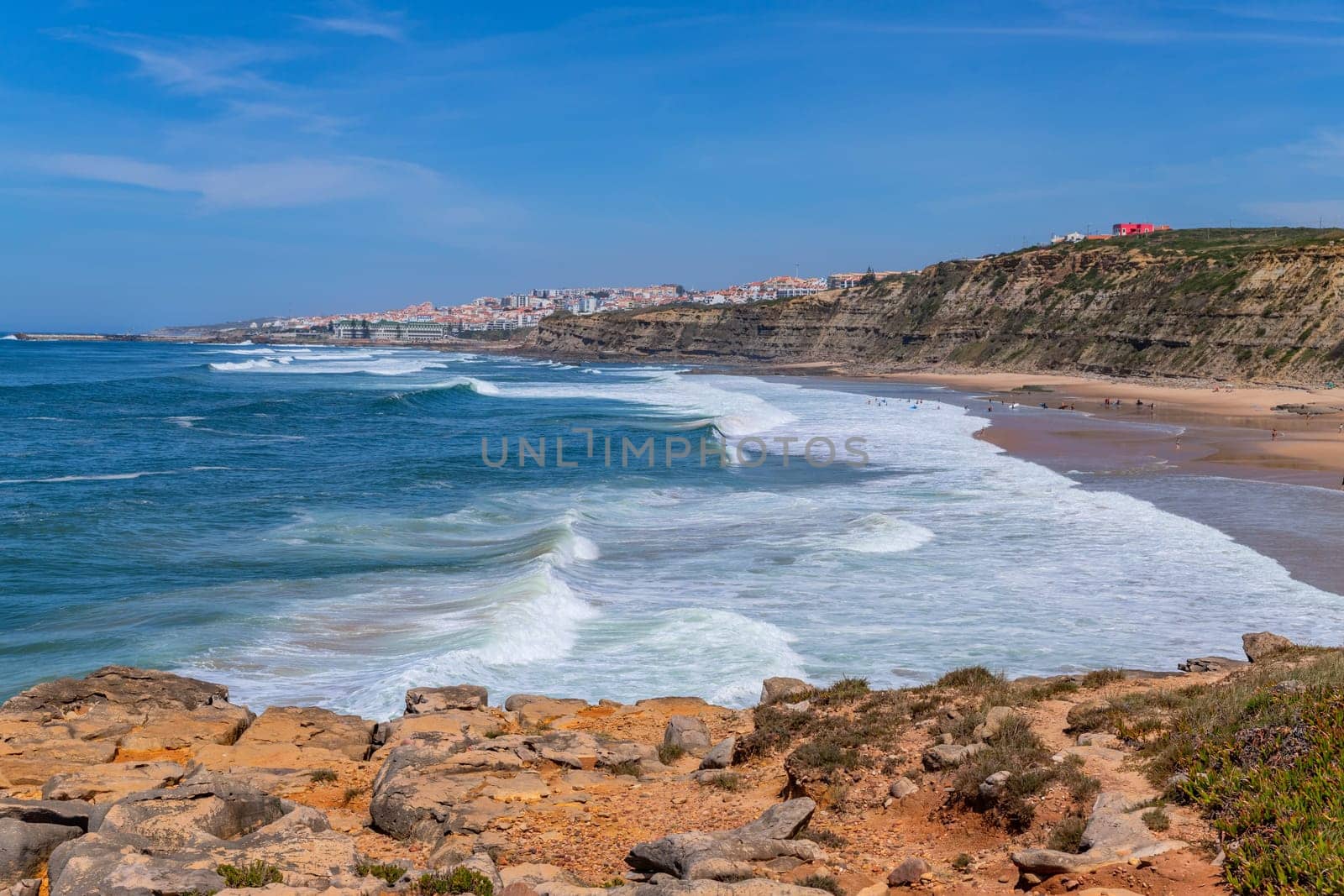 View of ocean waves and fantastic rocky coast in Ericeira, near Lisbon. Portugal