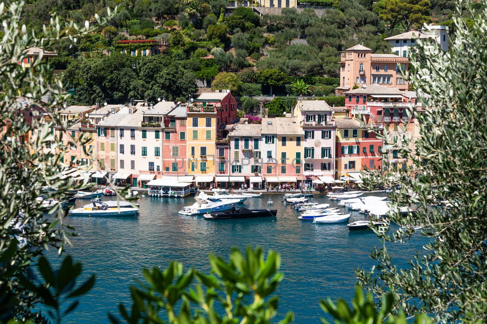 Portofino, Italy - 7 August 2023: scenic panorama with sea and luxury yacht. Italy travel destionation