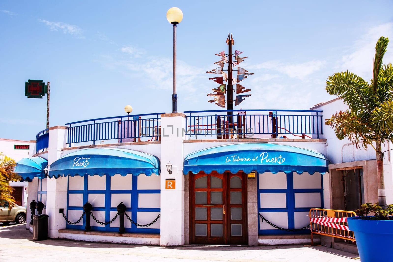 Puerto de las Nieves, Gran Canaria Island, Spain - 20 July 2024. La Taberna Del Puerto De Agaete restaurant offers seafood, meat dishes and Iberian ham.