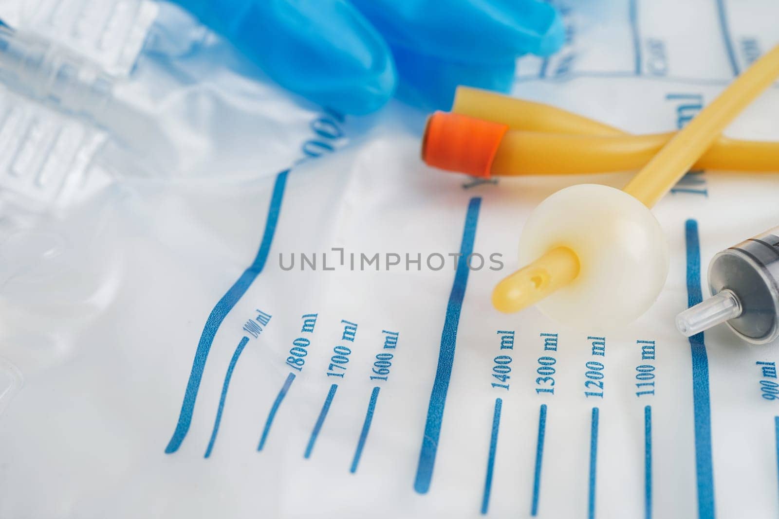 Foley catheter and urine drainage bag collect urine for disability or patient in hospital.