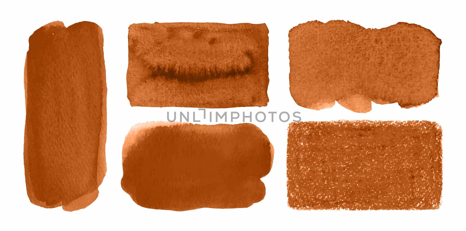 Brown watercolor vector graphic elements set. Brush strokes