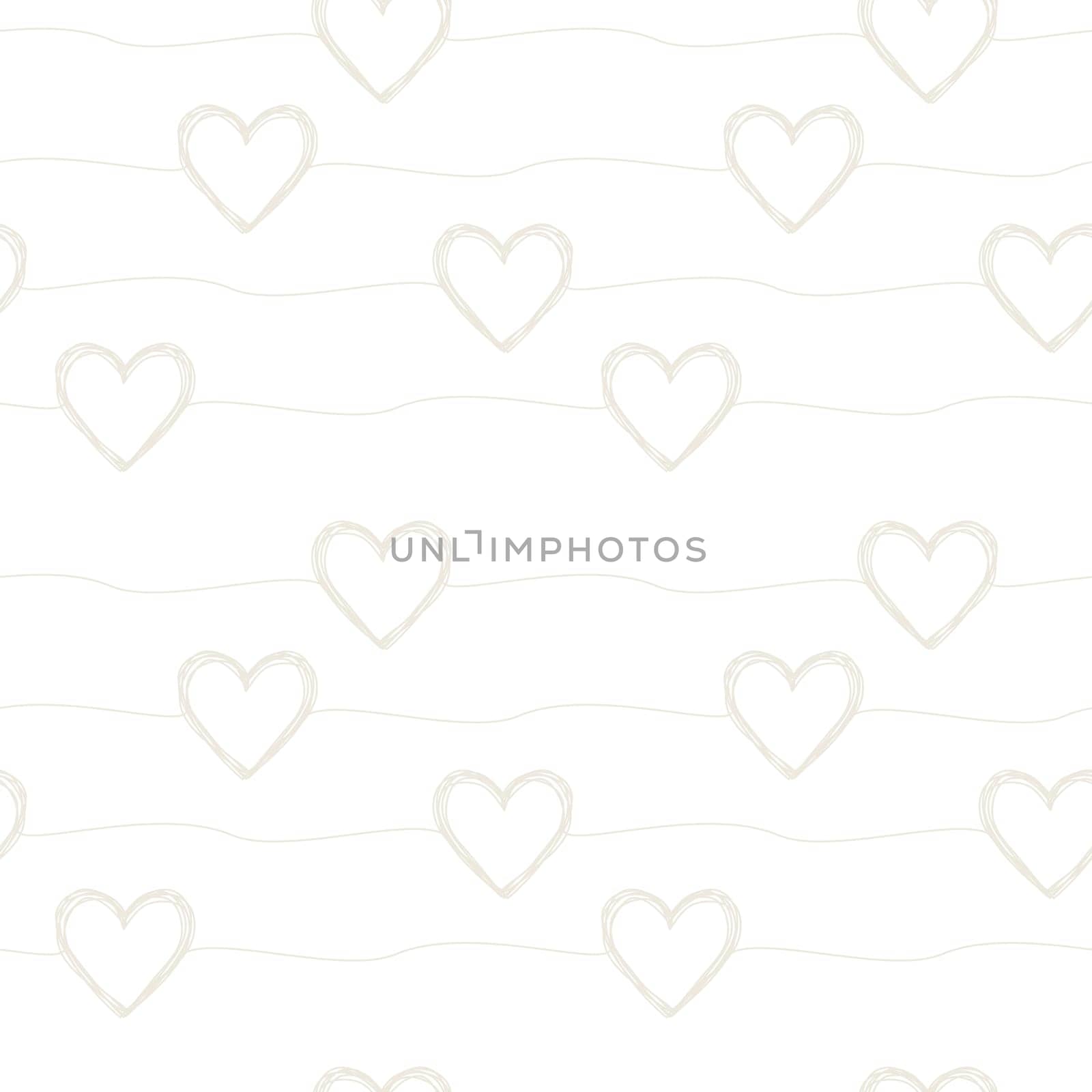 Lovely seamless pattern with hand drawn scribble hearts and stripes randomly placed. Vector illustration