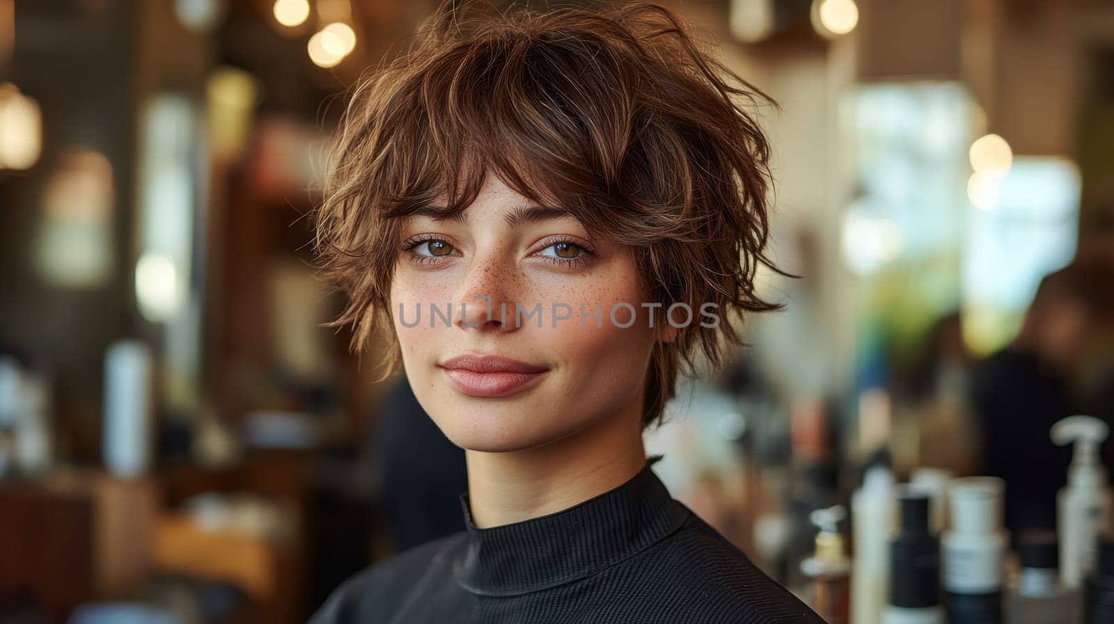 Confident Young Woman with Short Brown Hair, Beauty and Style Portrait