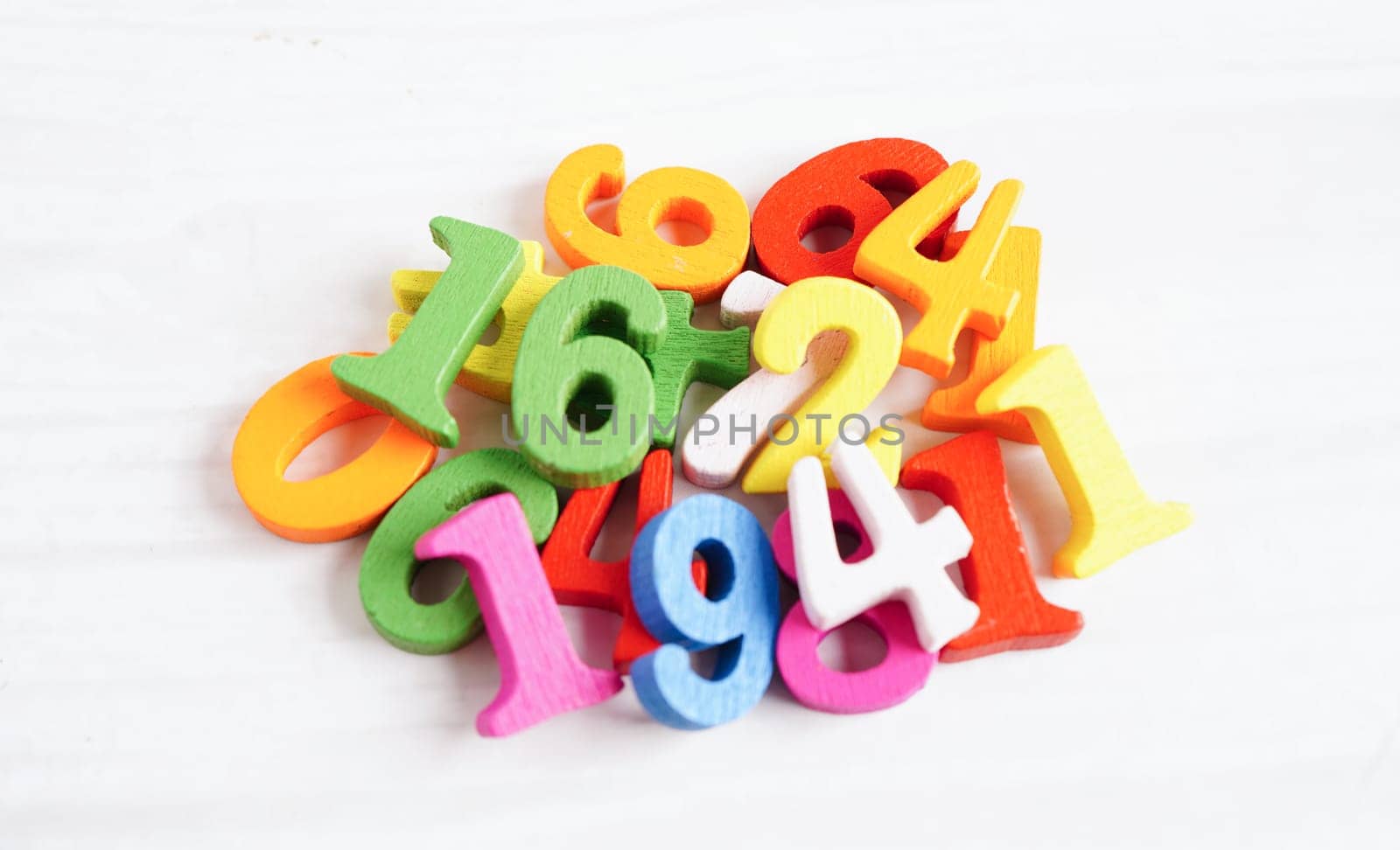 Number wood block cubes for learning Mathematic, education math concept.