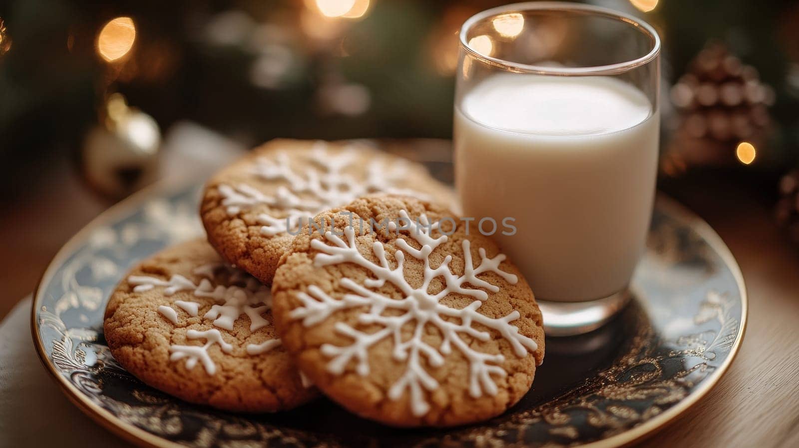 Christmas Cookies and Milk, Festive Treat with Snowflake Design