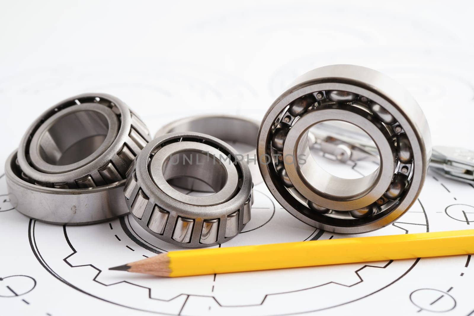 Engineering and precision tools with metal ball bering, mechanical industrial.