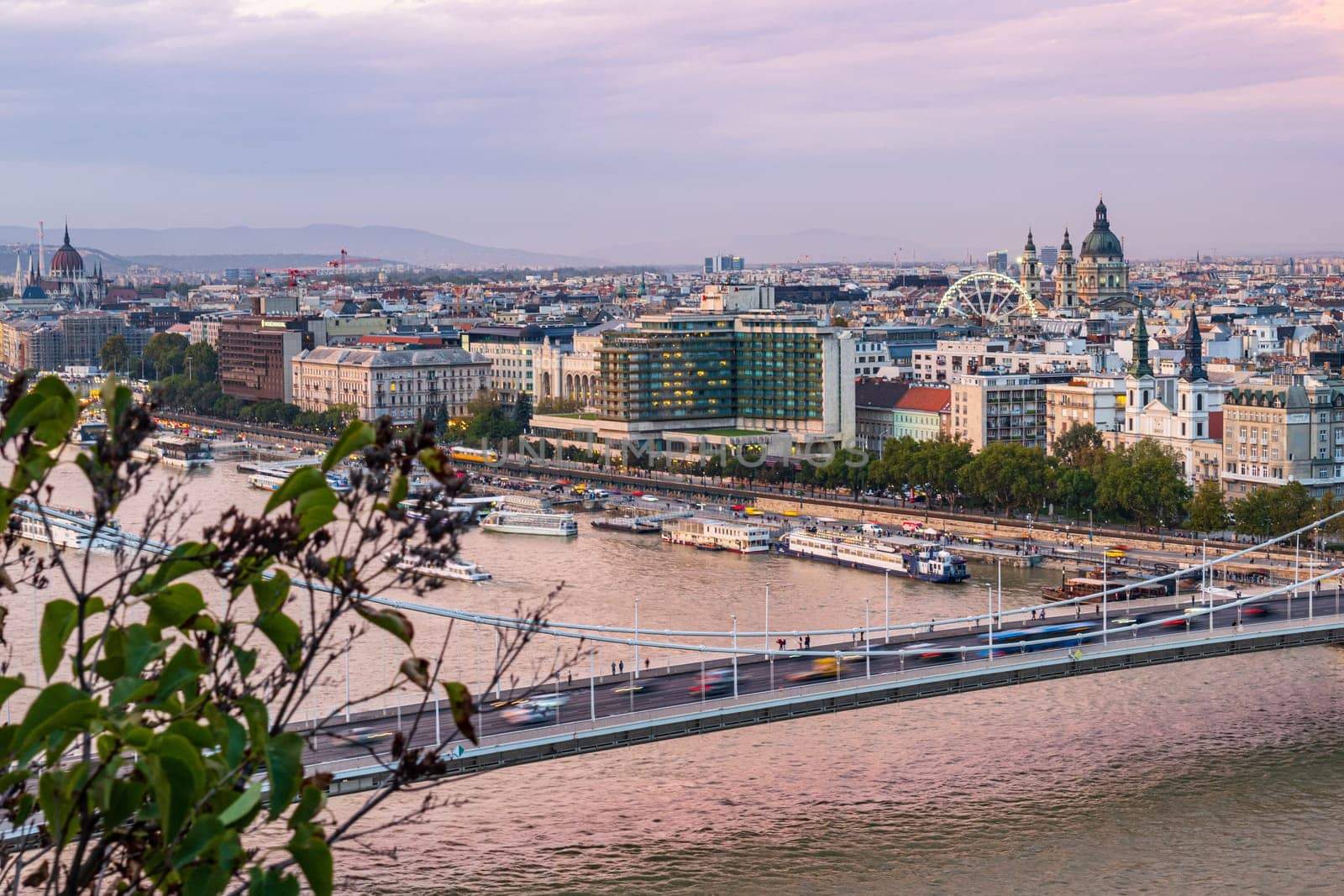 Aerial view of Budapest at the sunset in autumn, Hungary