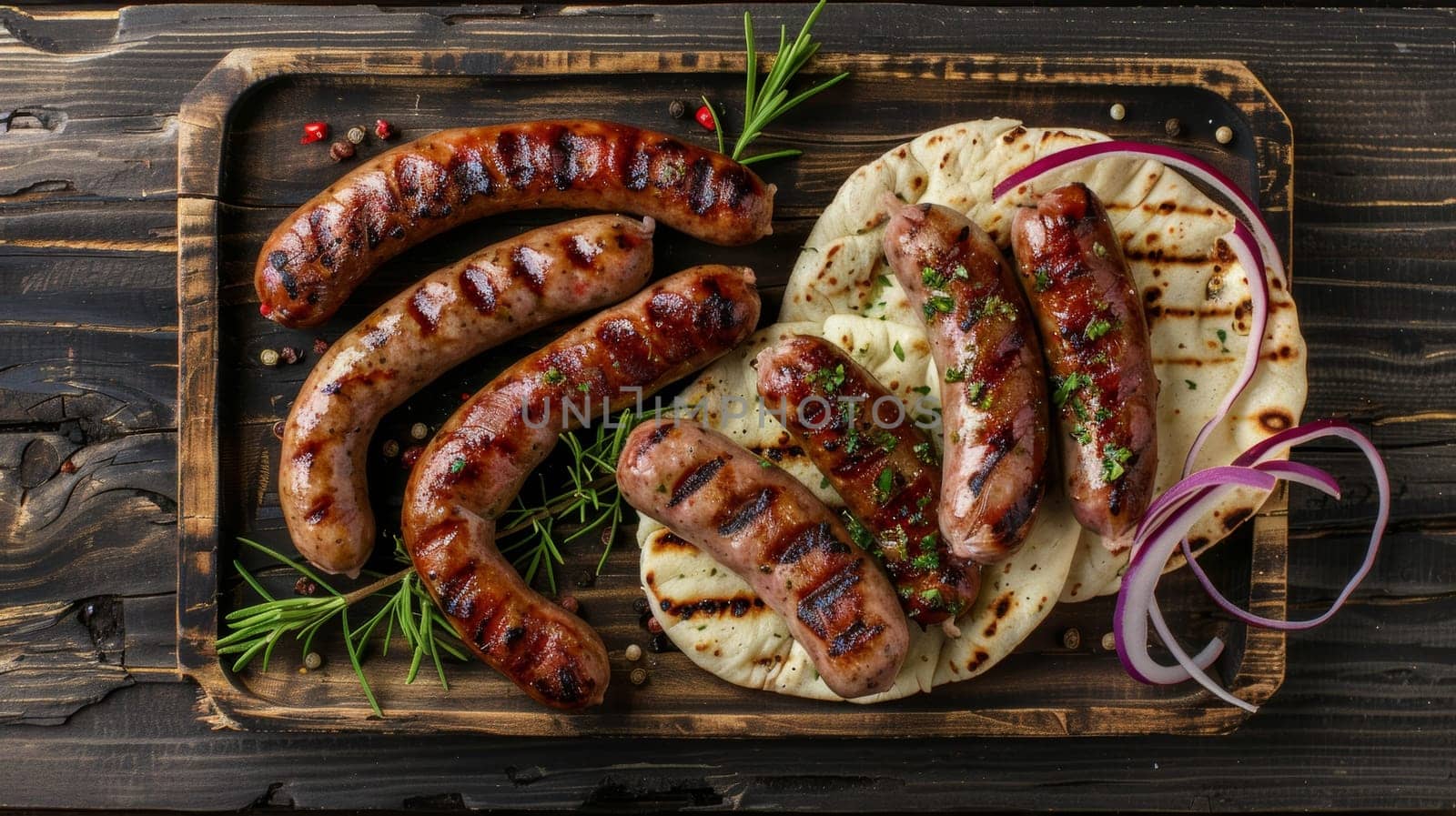 Traditional Serbian dish, Cevapi - small grilled meat sausages served on a rustic tray with flatbread, a perfect representation of Balkan cuisine