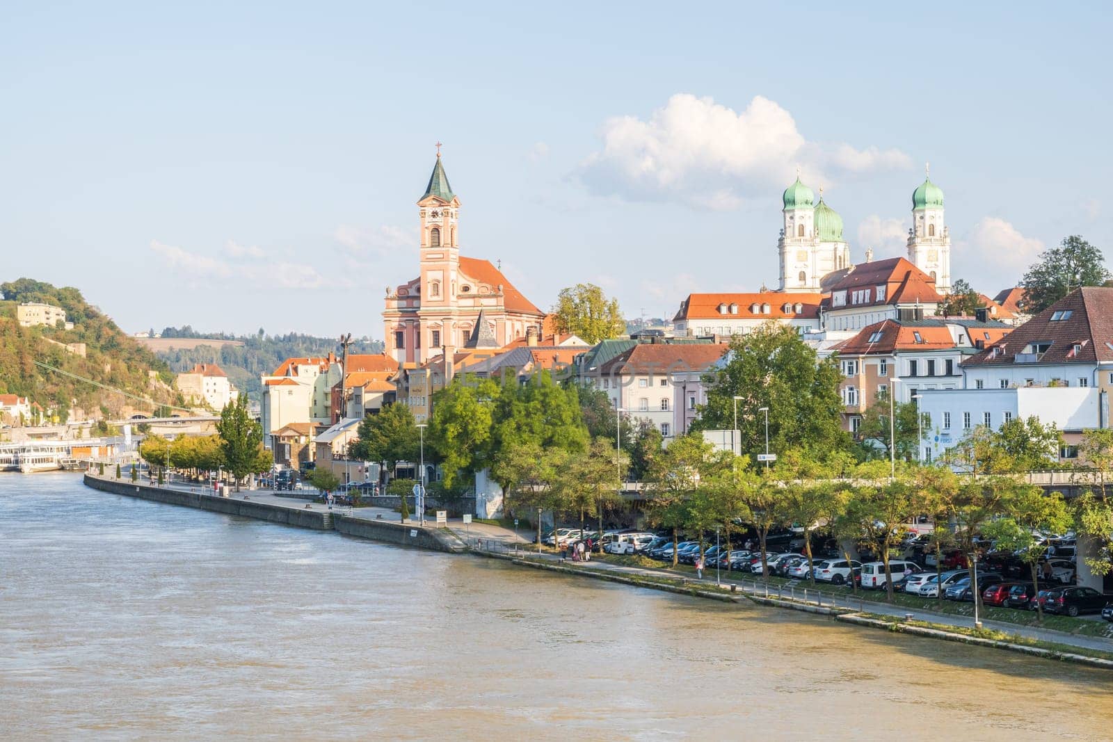 Passau, Germany- September 19 2024: View over the old city of Passau over the Danube river, Bavaria, Germany