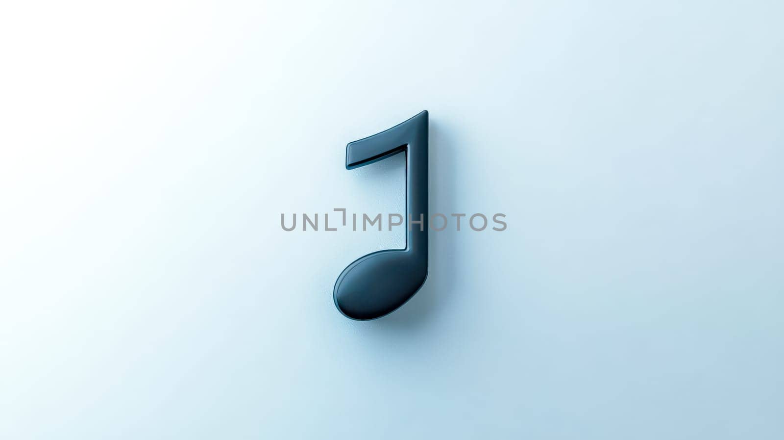 Striking image featuring a black music note casting a shadow on a serene blue background, evoking musical concepts and creativity