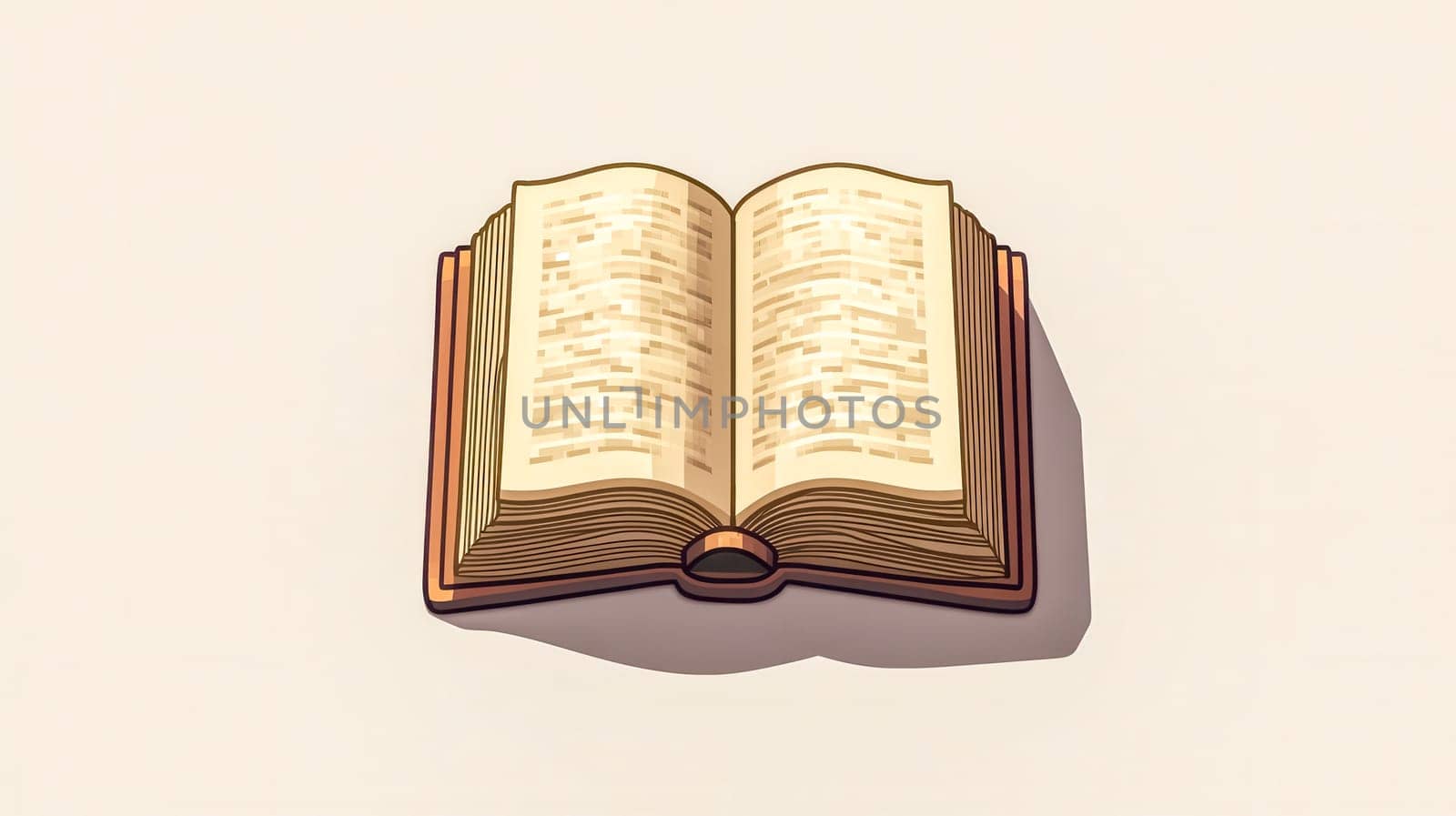 Open book on a surface, revealing pages and text, evokes history and culture, holding knowledge and wisdom to be absorbed