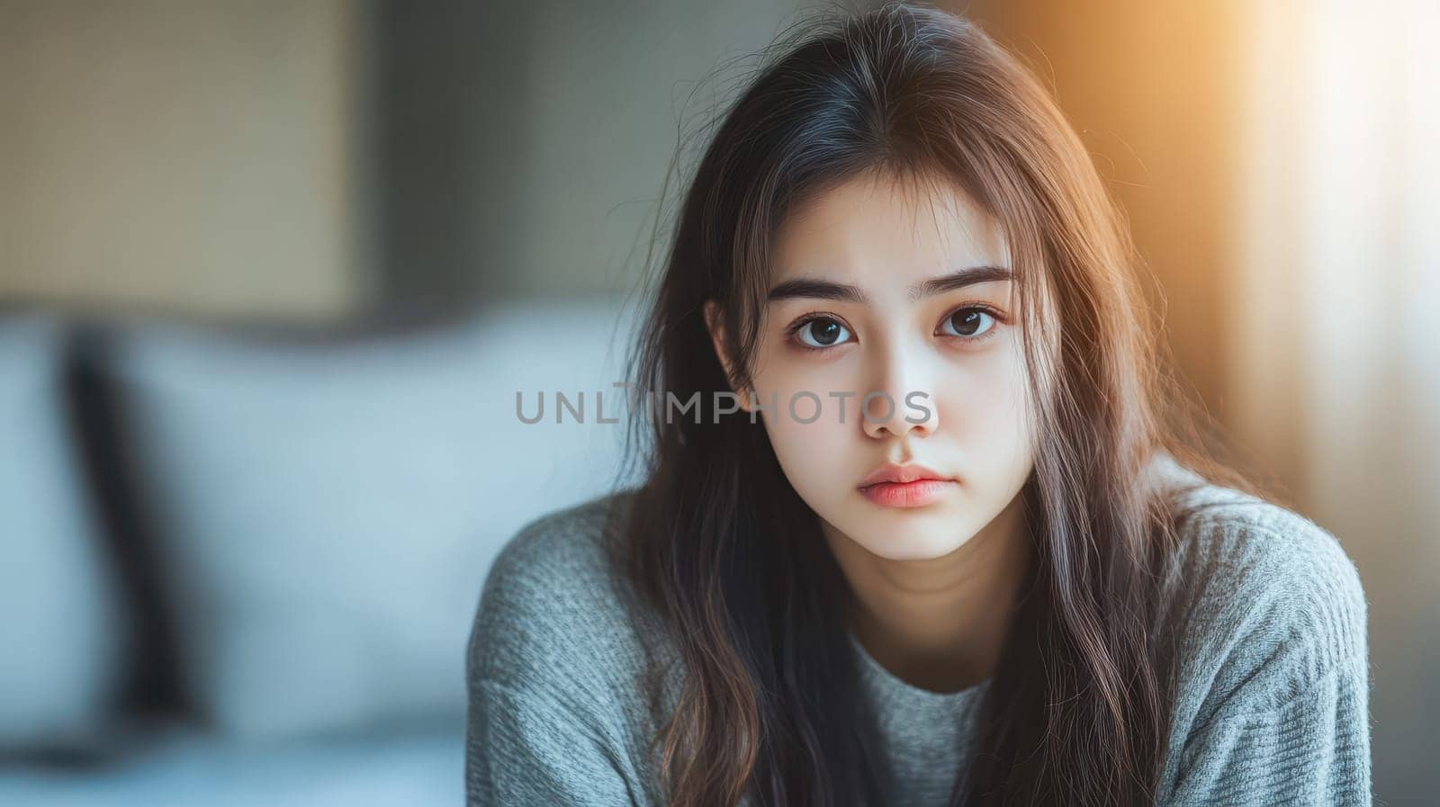 Portrait of a Sad Young Woman, Conveying Emotion and Loneliness