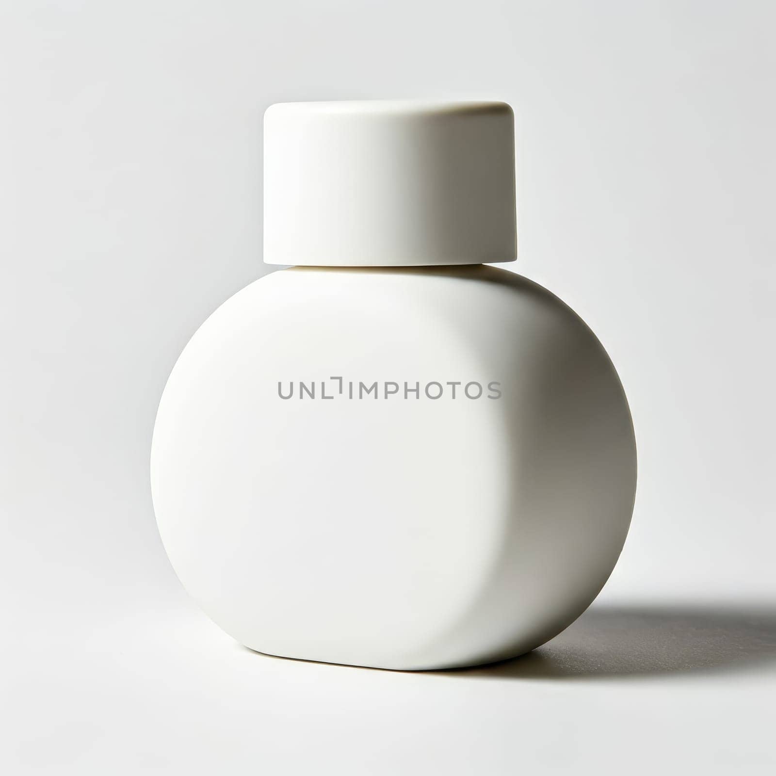 A simple white cylindrical bottle, suitable for cosmetics, stands out against a plain background.