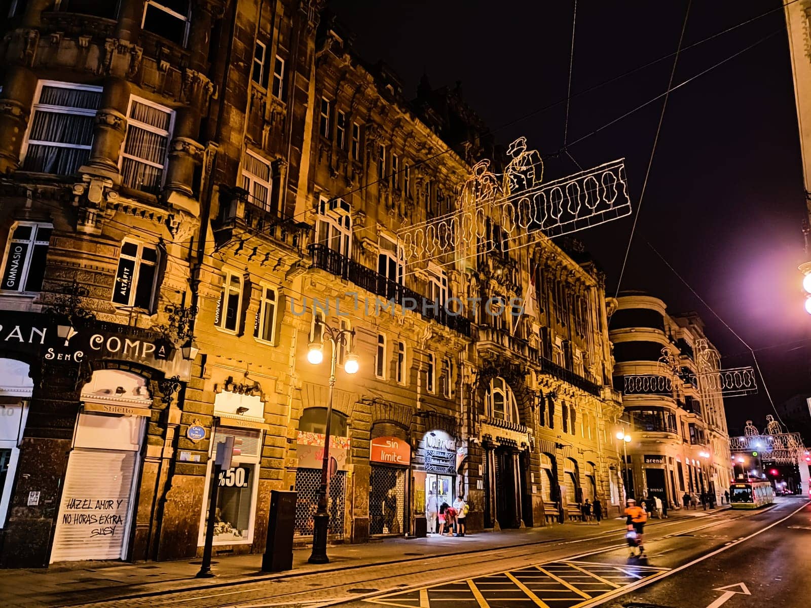 Bilbao night view. Old palace perspective view, Spain. Spanish landmark