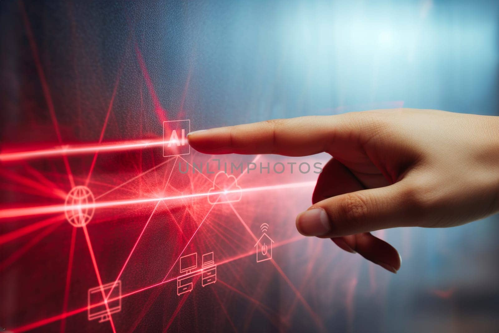 Connect to the future. Switch to AI. New technology. Data science, information technology concept. Human touching on AI machine learning on virtual screen with big data. Big data technology and data science. Person touching visual data. Artificial intelligence, machine learning, business analytics, data mining