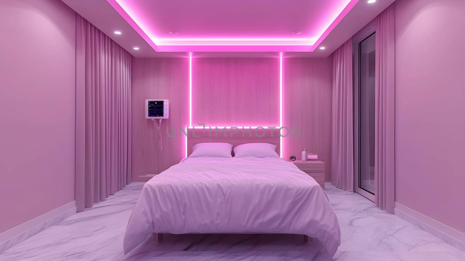 A futuristic hospital controlled by AI conveys the advancement of medical technology and high efficiency of healthcare. Perfect for illustrations for research articles about the future of healthcare.
