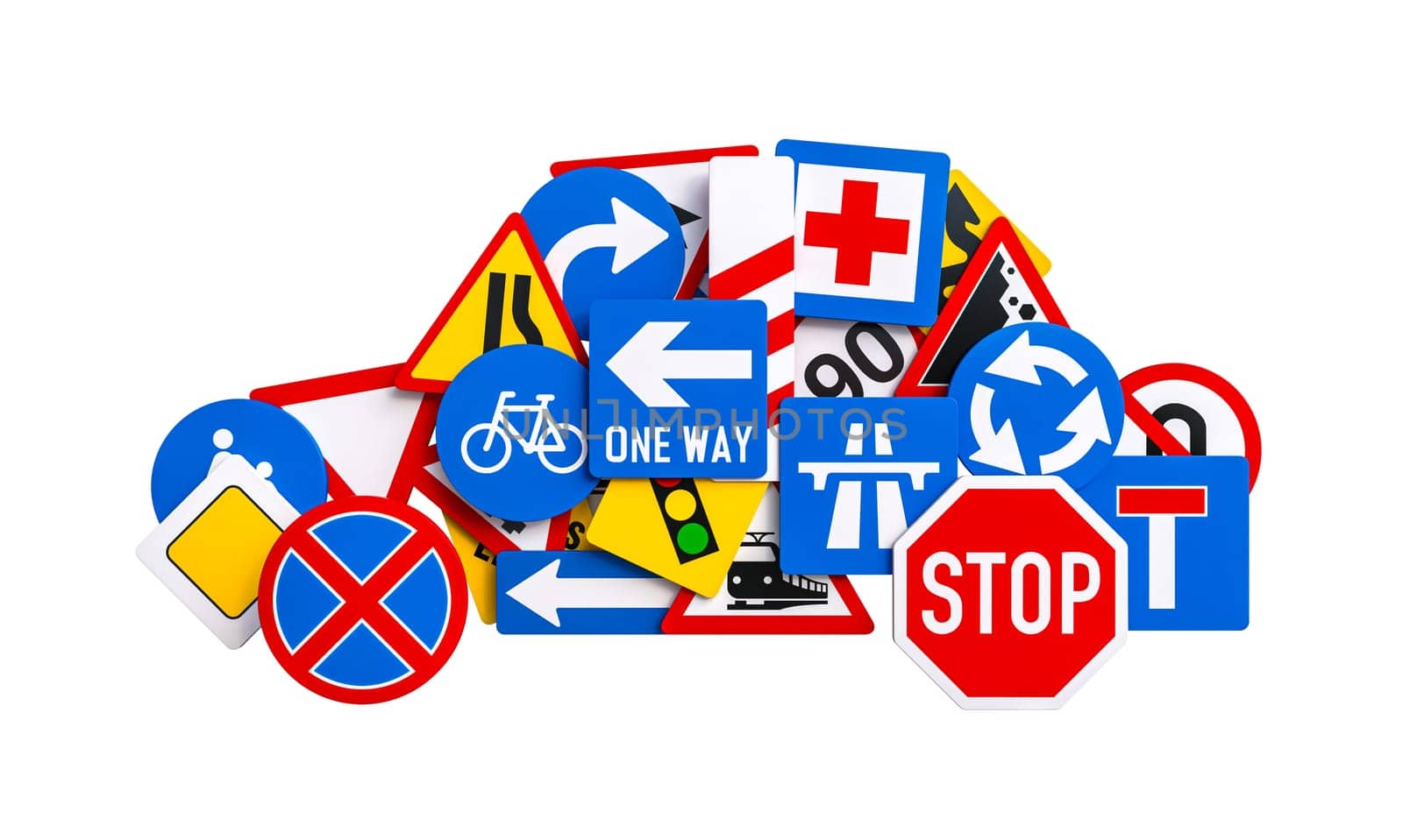 Set of road signs car shape isolated background 3d