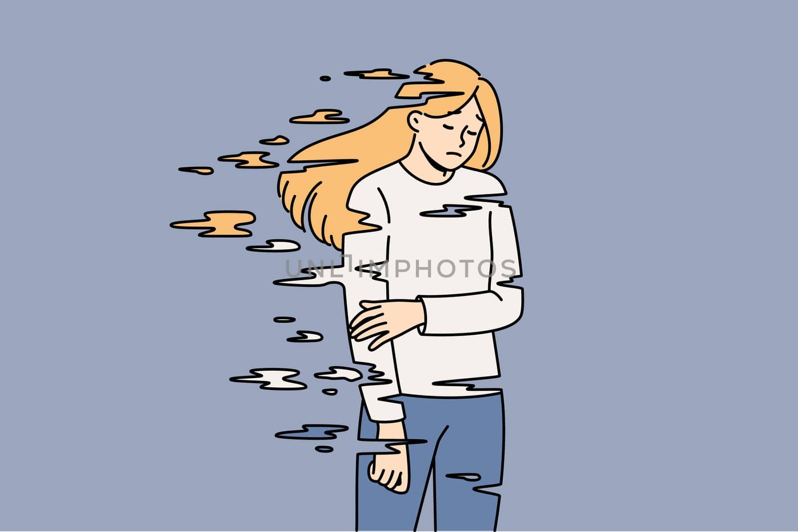 Depressed woman feels personality breakdown due to dependence on antidepressants and narcotic substances. Problems of uncontrolled use of antidepressants in girl suffering from stress and frustration