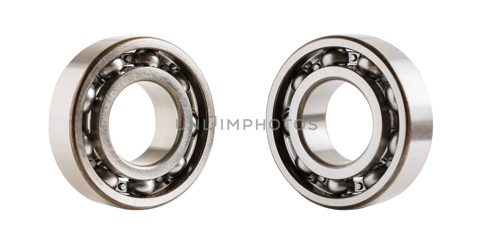 Bearing isolated on white background, mechanical engine component.