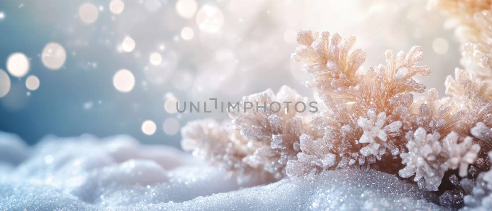 Delicate frost covered branches glisten under soft winter sunlight surrounded by a blanket of fresh snowflakes creating a serene atmosphere.