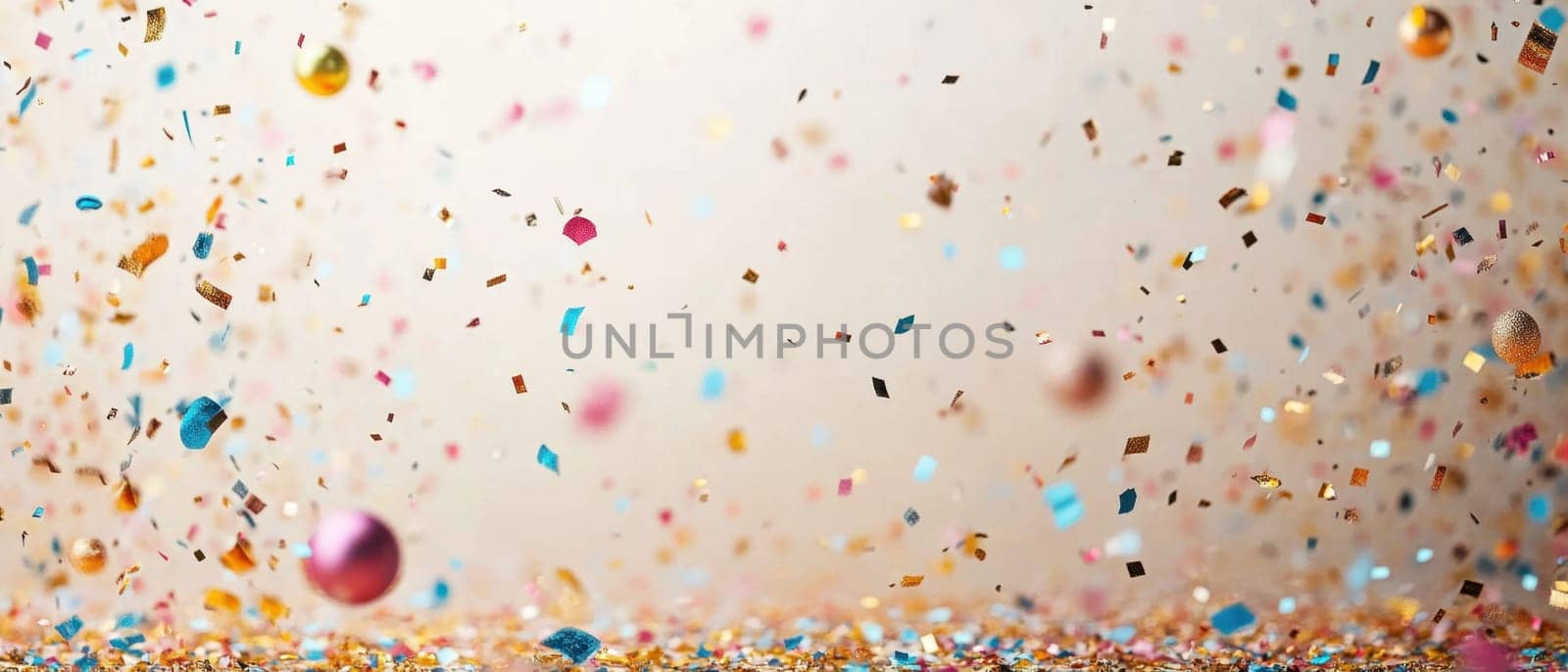 Bright confetti in various colors fills the air during a festive occasion creating a joyous and vibrant atmosphere.