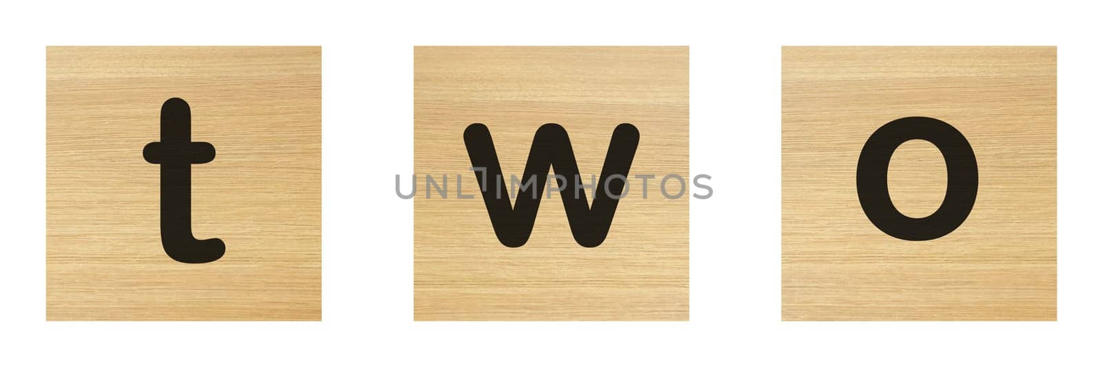 Two word with wood blocks on white