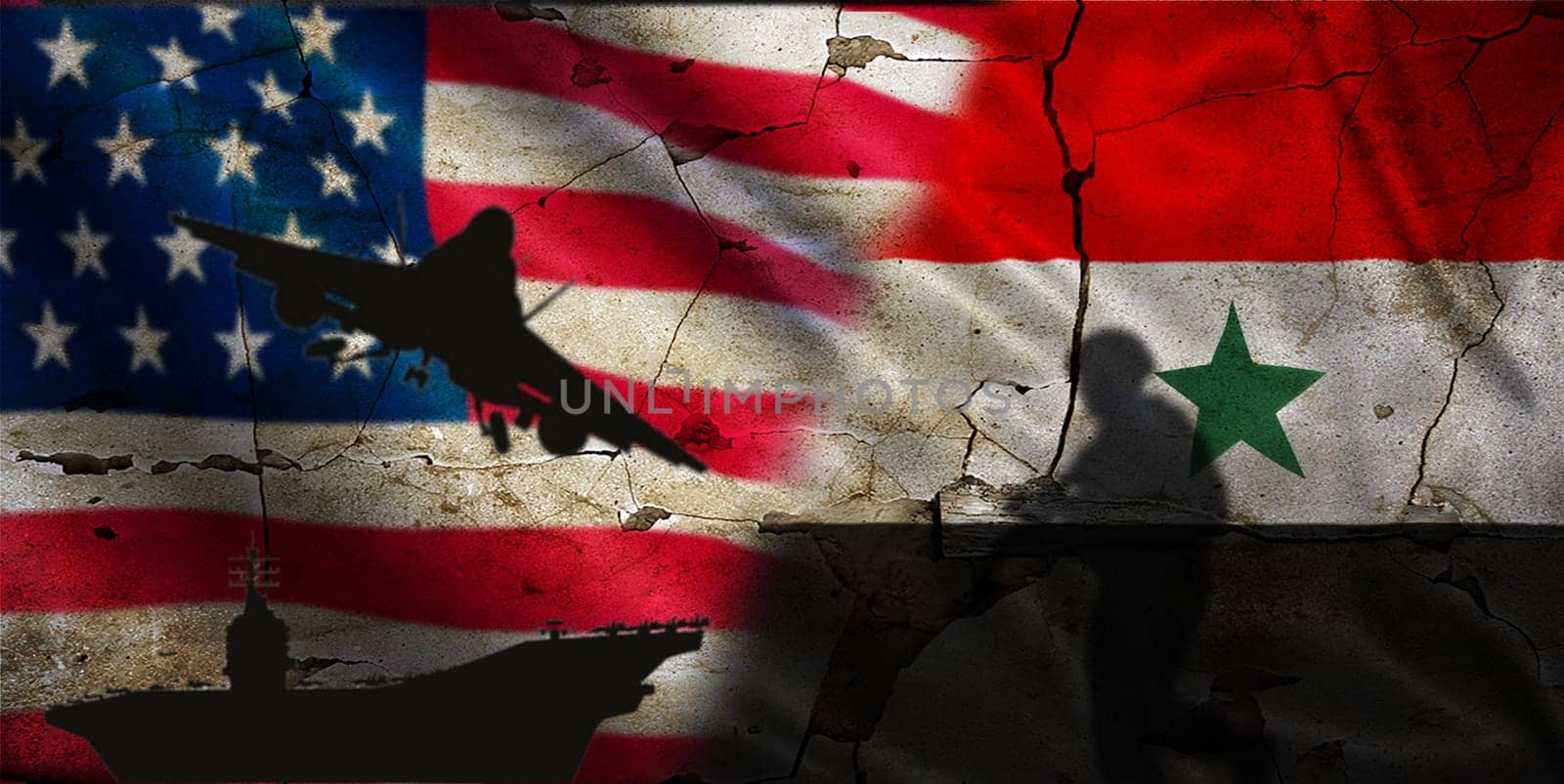 Conflict between the United States and Yemen. Political tension between the United States and Yemen. USA vs Yemen flag on a cracked wall