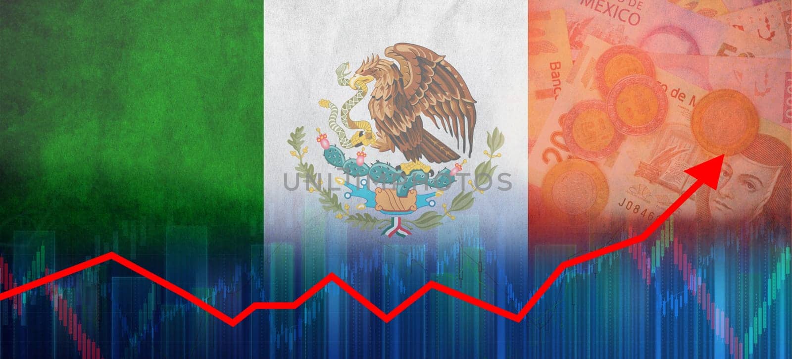 Financial graph of Mexican economic recovery. Mexico economy growth on financial graph