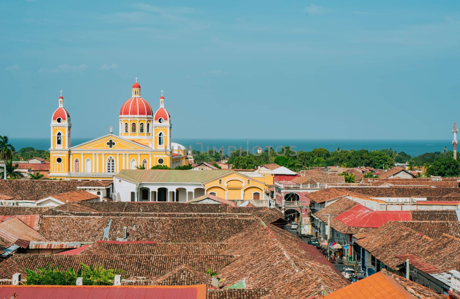 Colonial cathedral of Granada seen from the viewpoint of the La Merced church