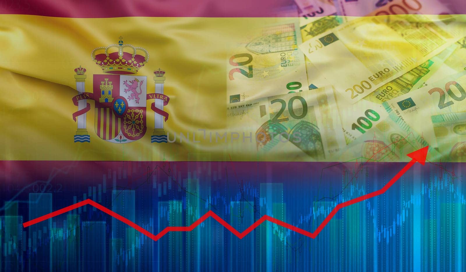 Growth of the Spanish economy on the financial graph. Graph of recovery of the economy of Spain