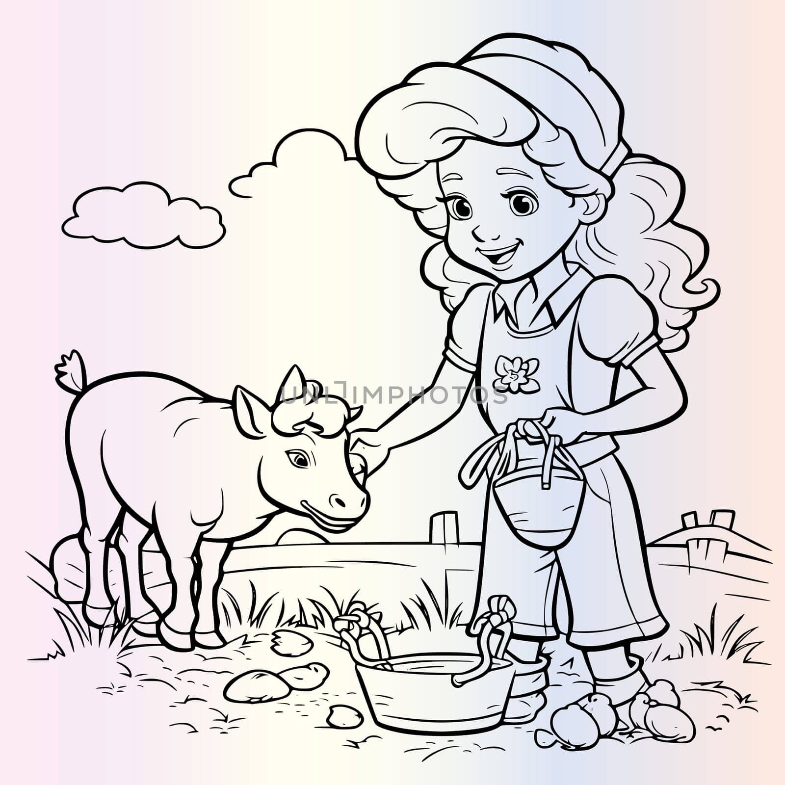 Farmer Girl Feeding Animals Coloring Page