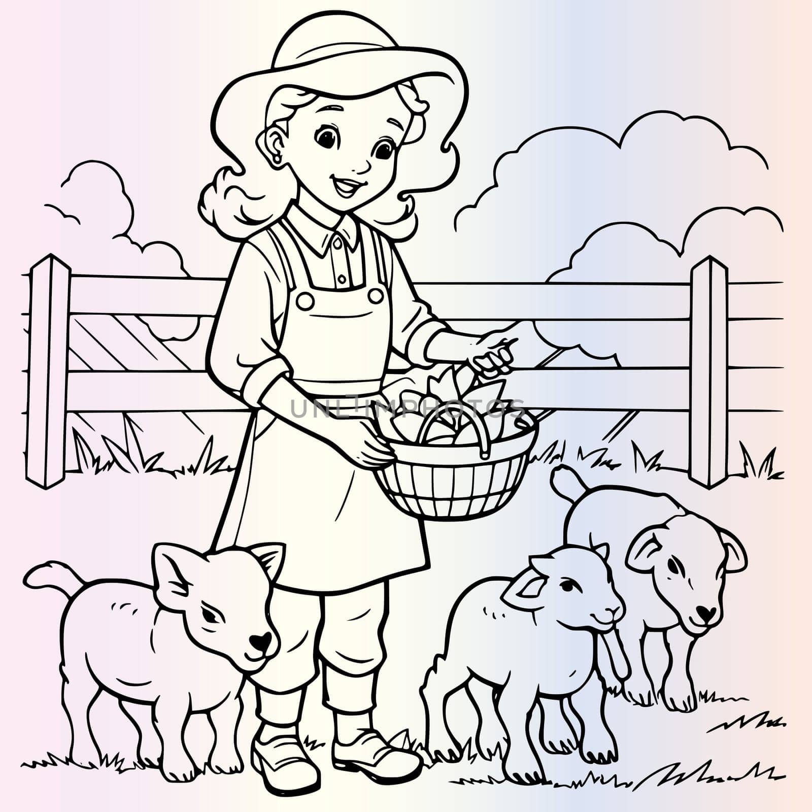 Farmer Girl Feeding Animals Coloring Page