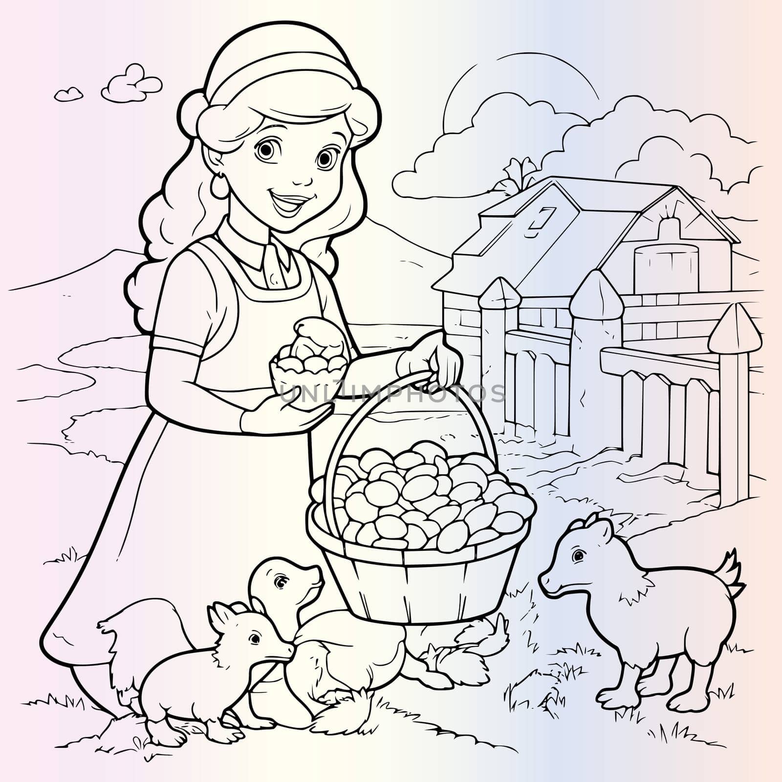 Farmer Girl Feeding Animals Coloring Page