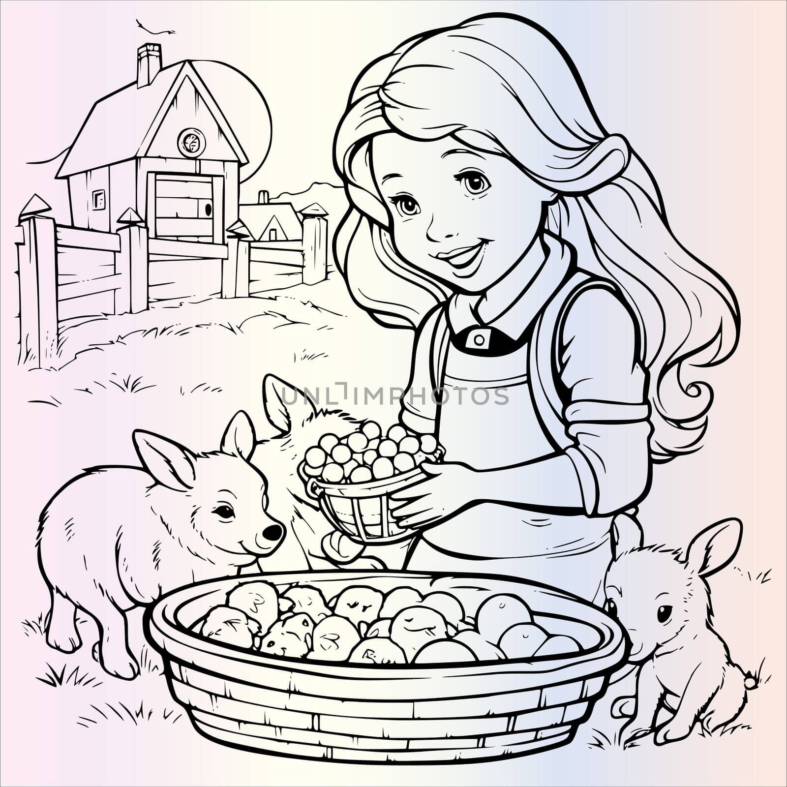 Farmer Girl Feeding Animals Coloring Page