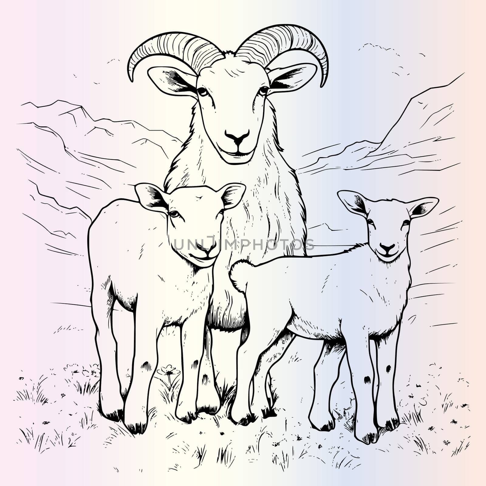 Family Of Goats Coloring Pages Drawing For Kids