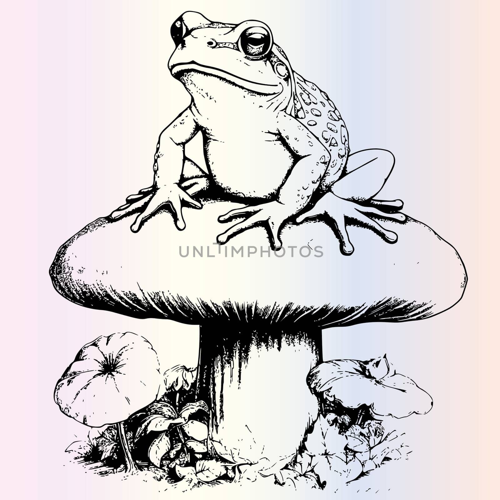 Frog Sitting On Mushroom Coloring Page Drawing For Kids