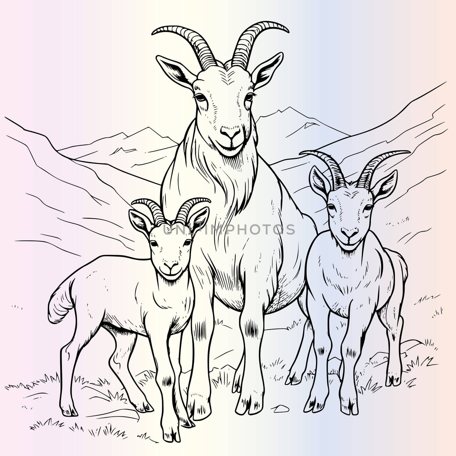 Family Of Goats Coloring Pages Drawing For Kids
