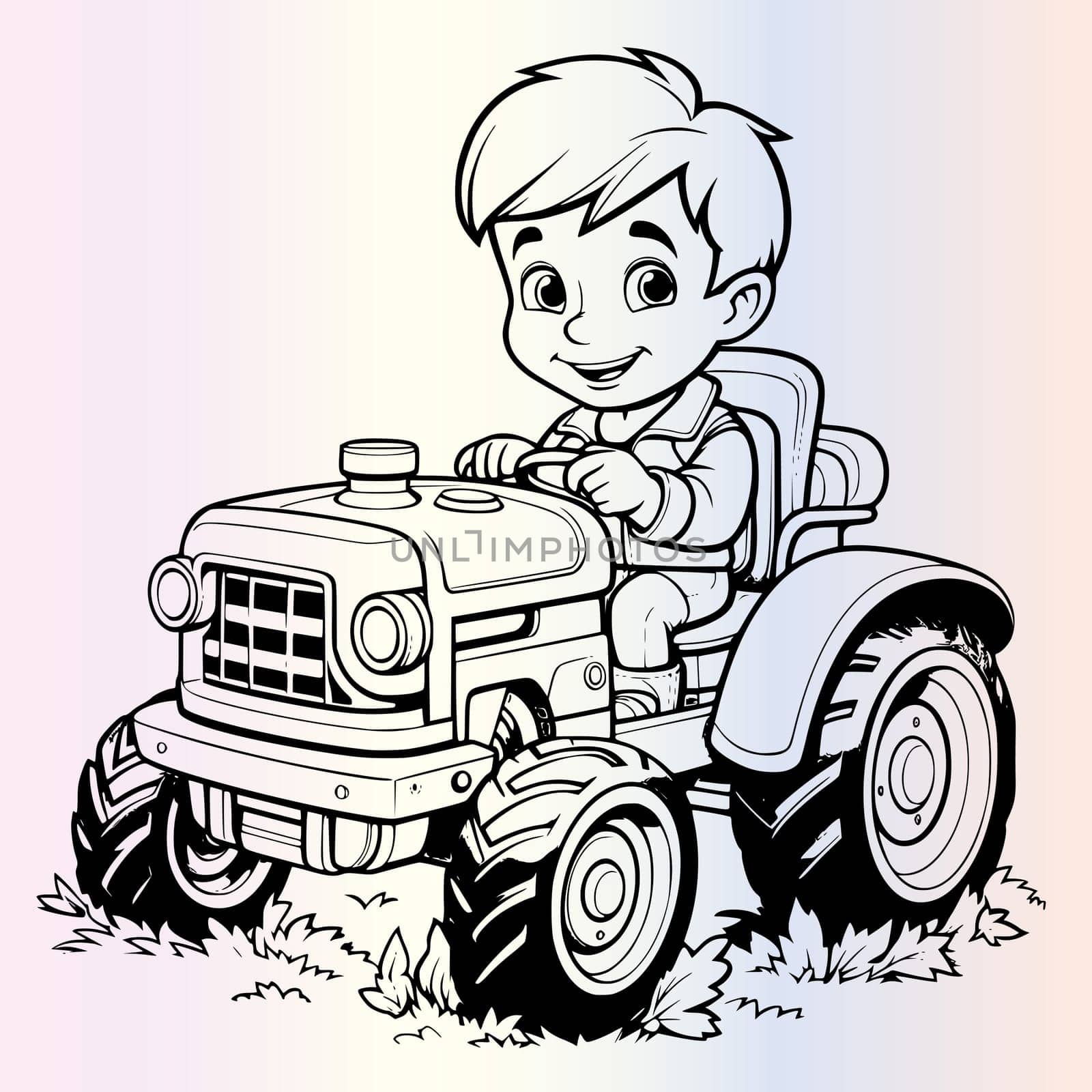 Farmer Boy Driving A Tractor Coloring Page For Kids