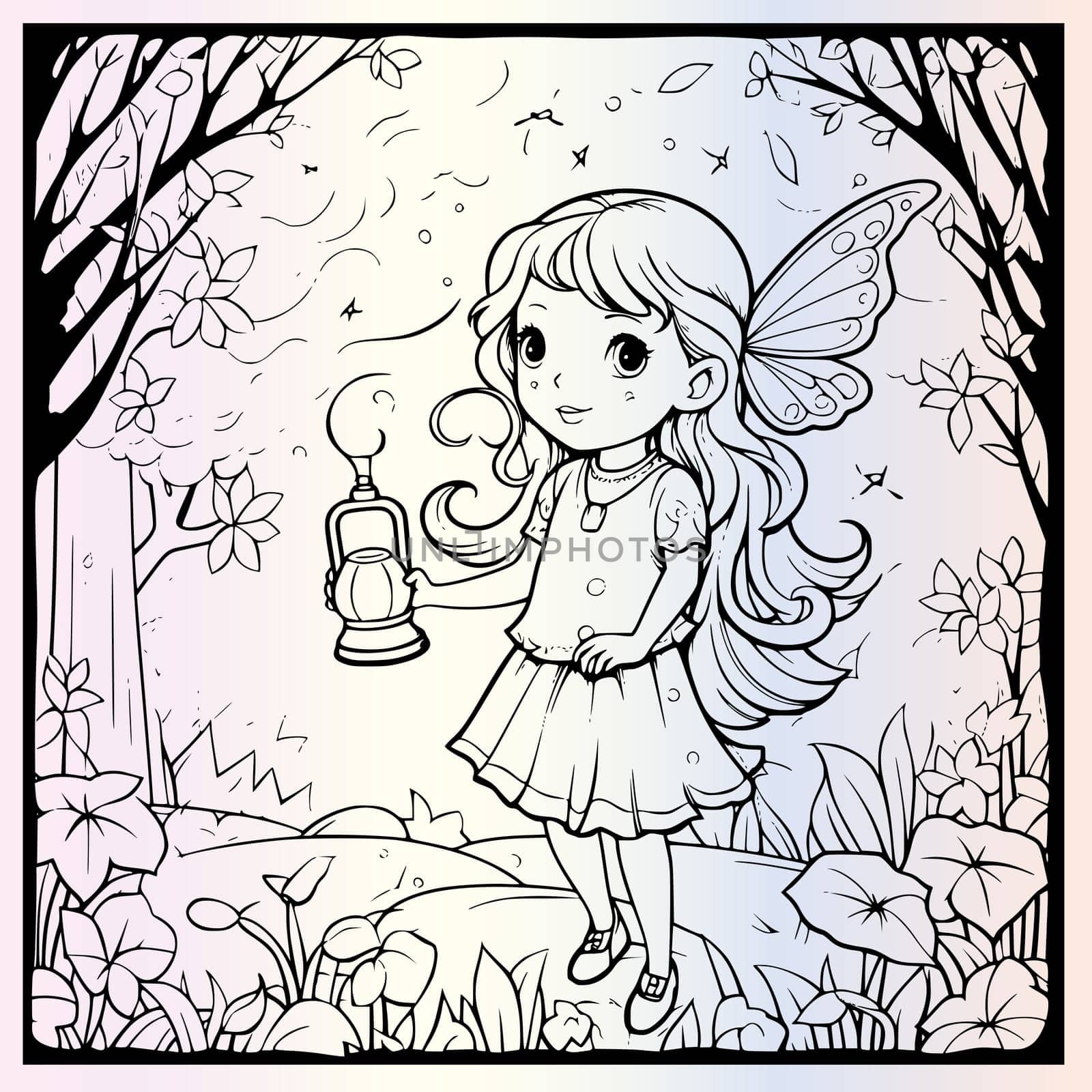 Fireflies Cute Little Girl Coloring Page for Kids