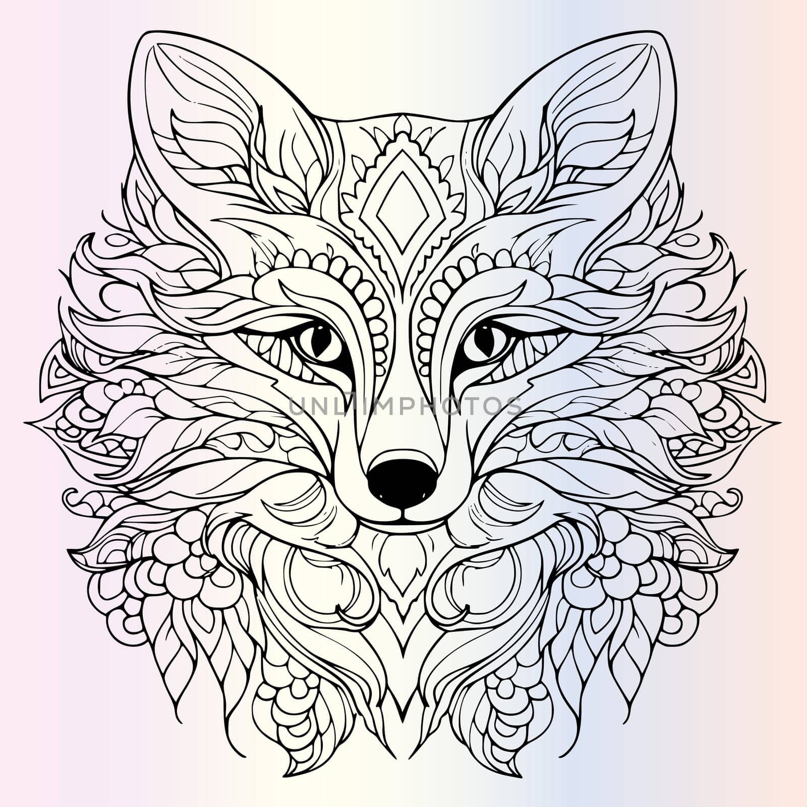 Fox Face Art Coloring Page Drawing
