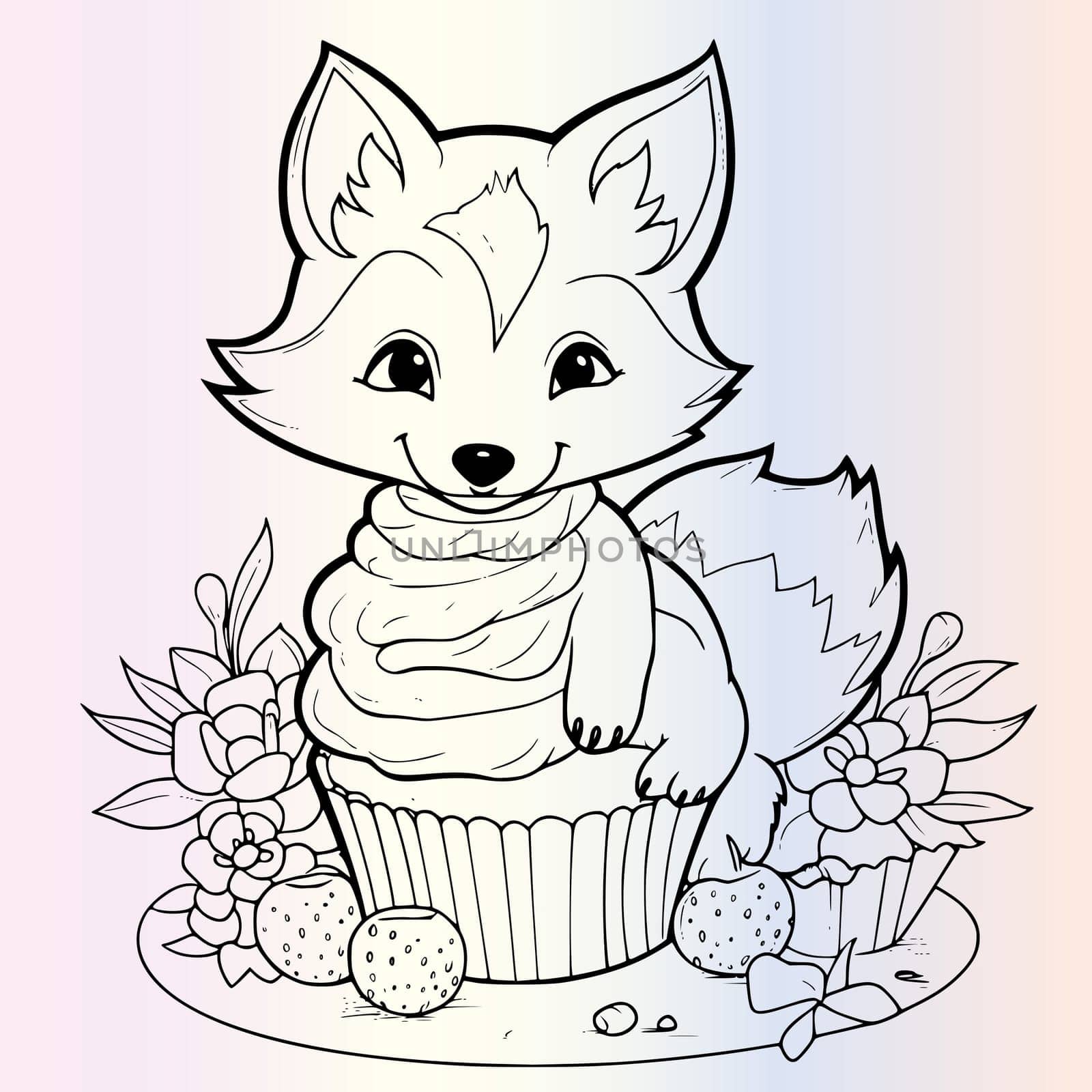 Fox Hiding In Cupcake Coloring Page Drawing For Kids