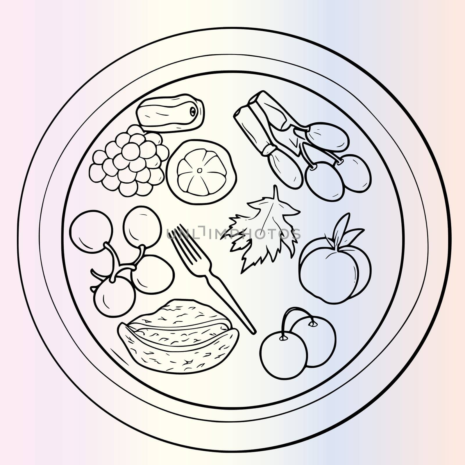 Fruits Plate Coloring Pages Drawing For Kids