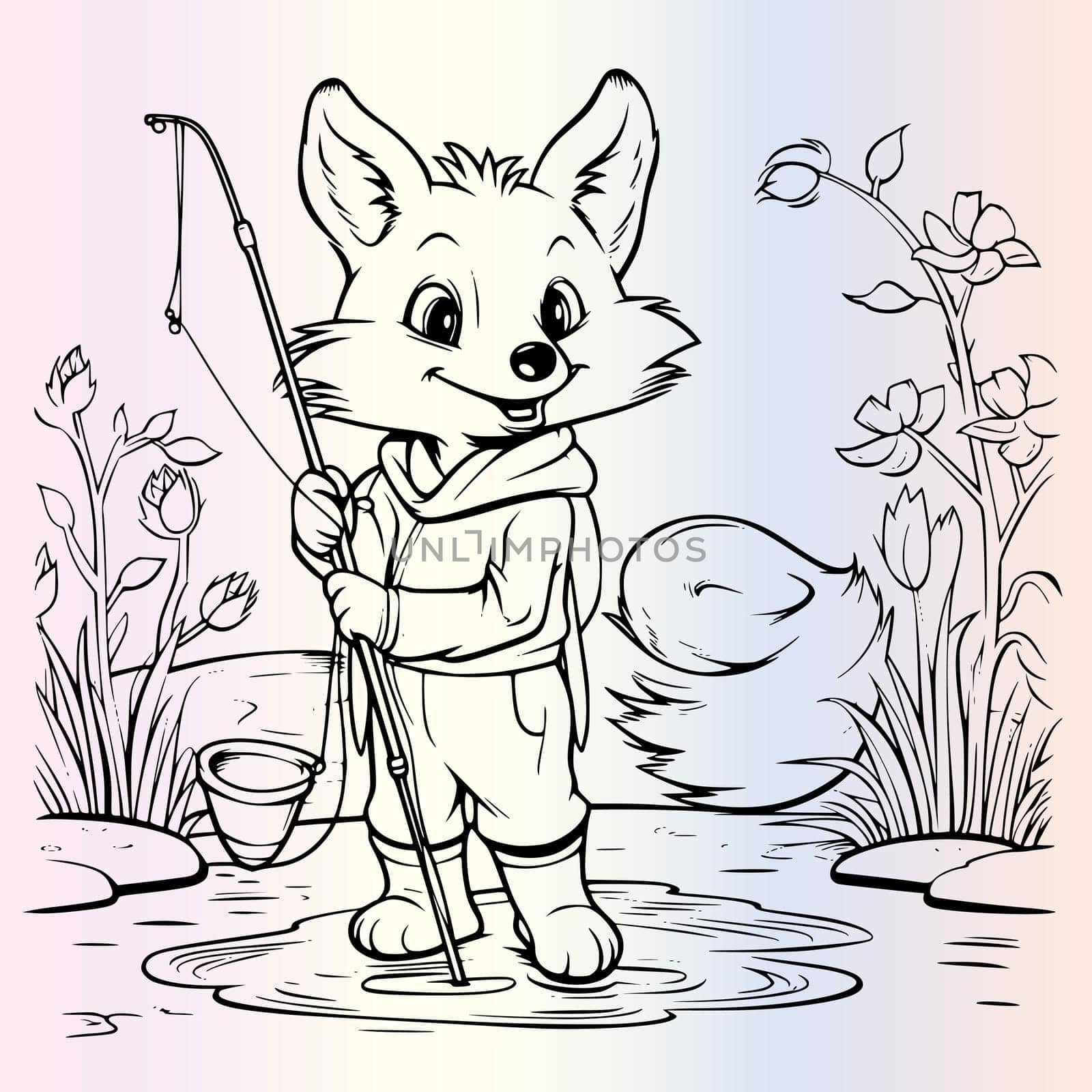 Fox Fishing Coloring Page For Kids 3520121