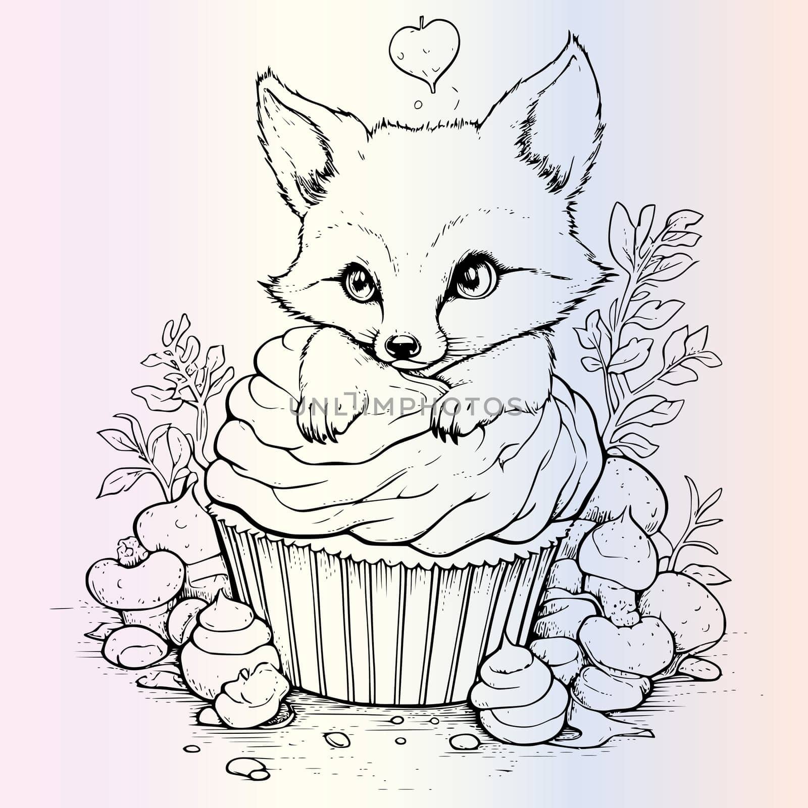 Fox Hiding In Cupcake Coloring Page Drawing For Kids