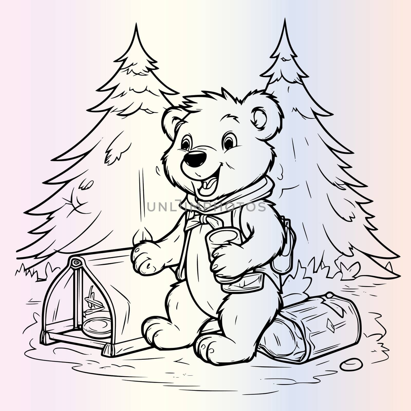 Funny Bear With Camping
