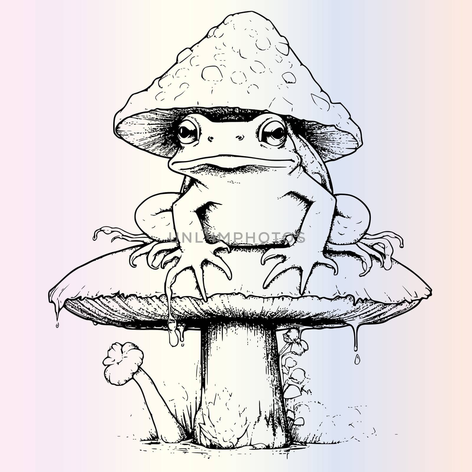 Frog Sitting On Mushroom Coloring Page Drawing For Kids