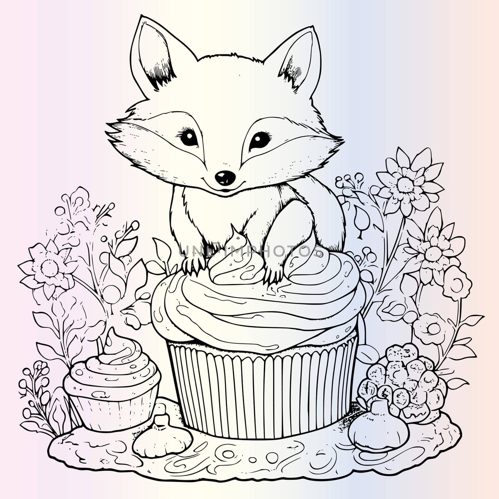 Fox Hiding In Cupcake Coloring Page Drawing For Kids