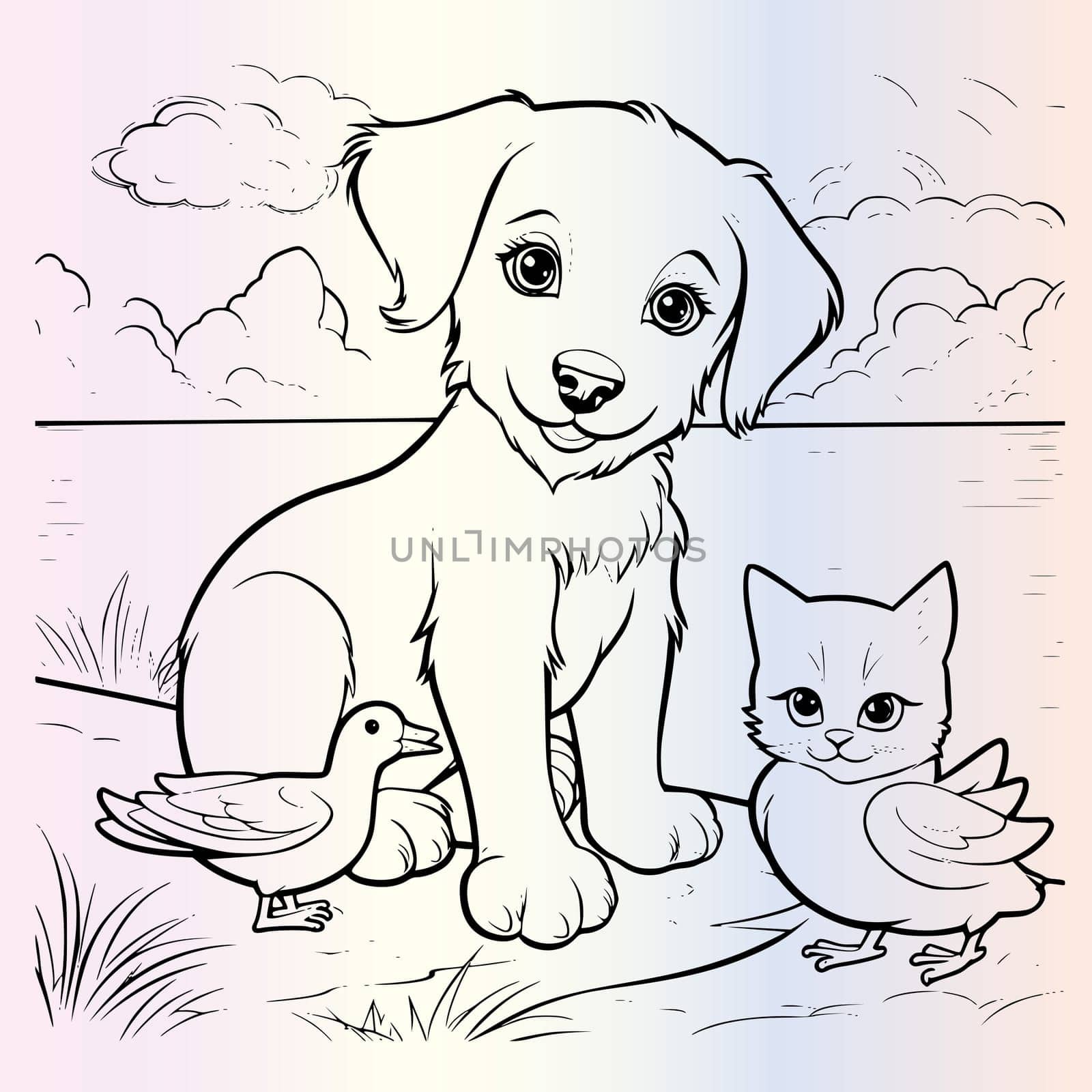 Funny Kitten Duck Dog And Cat Coloring Pages Drawing For Kids