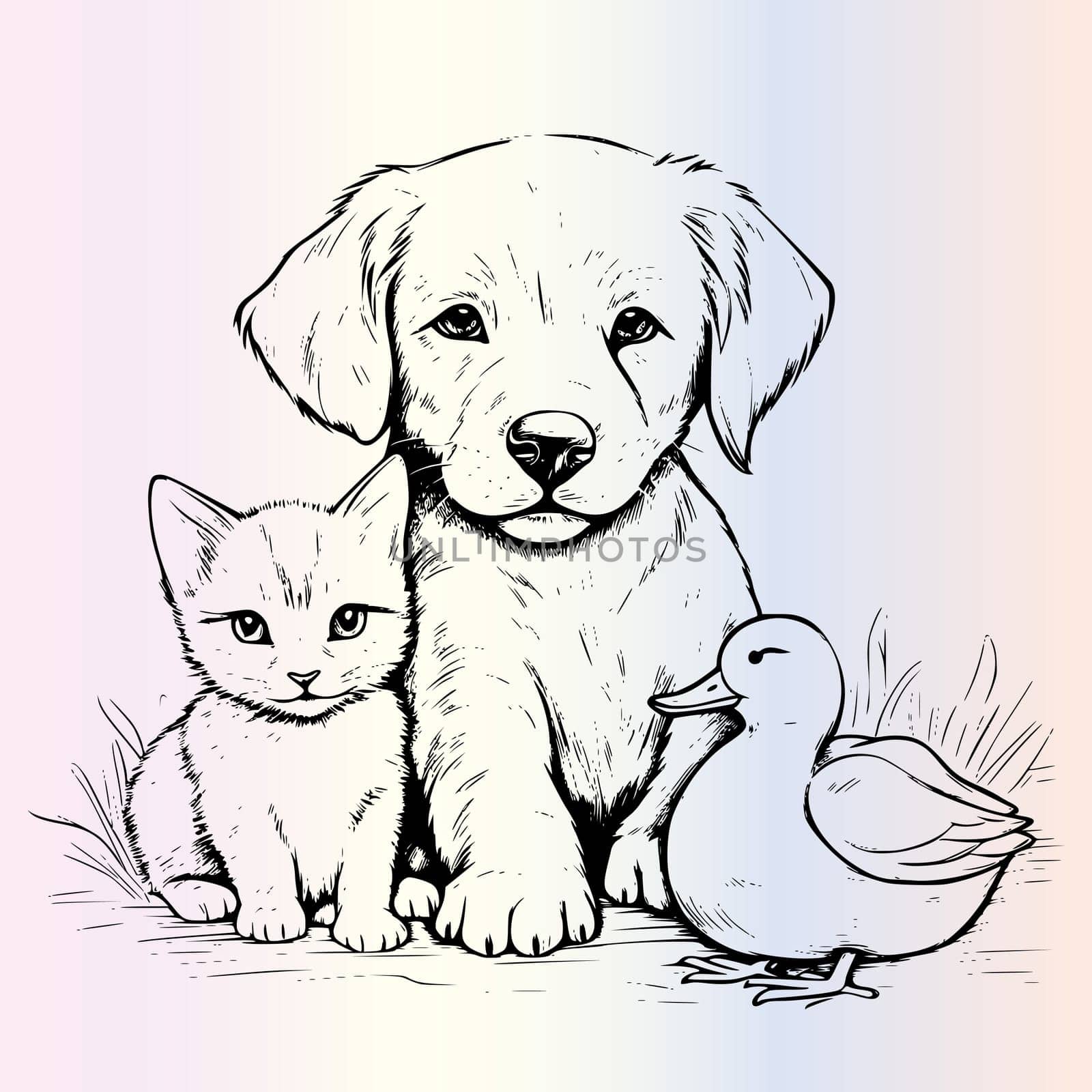 Funny Kitten Duck Dog And Cat Coloring Pages Drawing For Kids