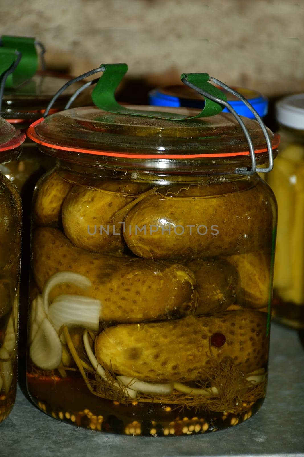 pickled cucumbers in a German cellar in autumn